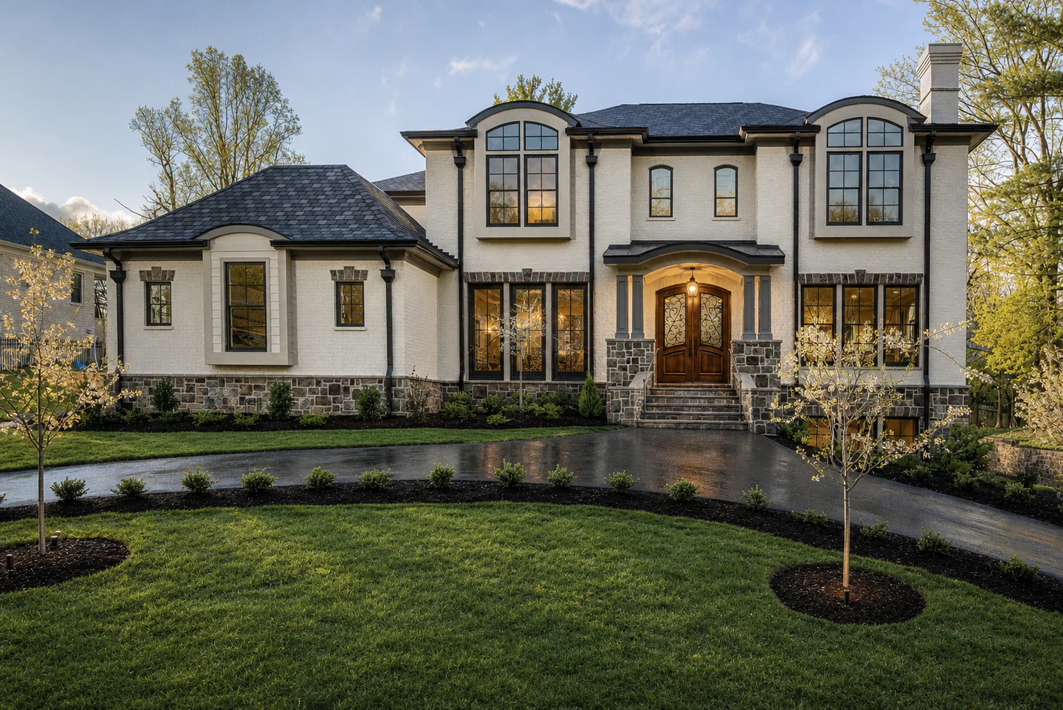 Representative custom Northern Virginia home in spring