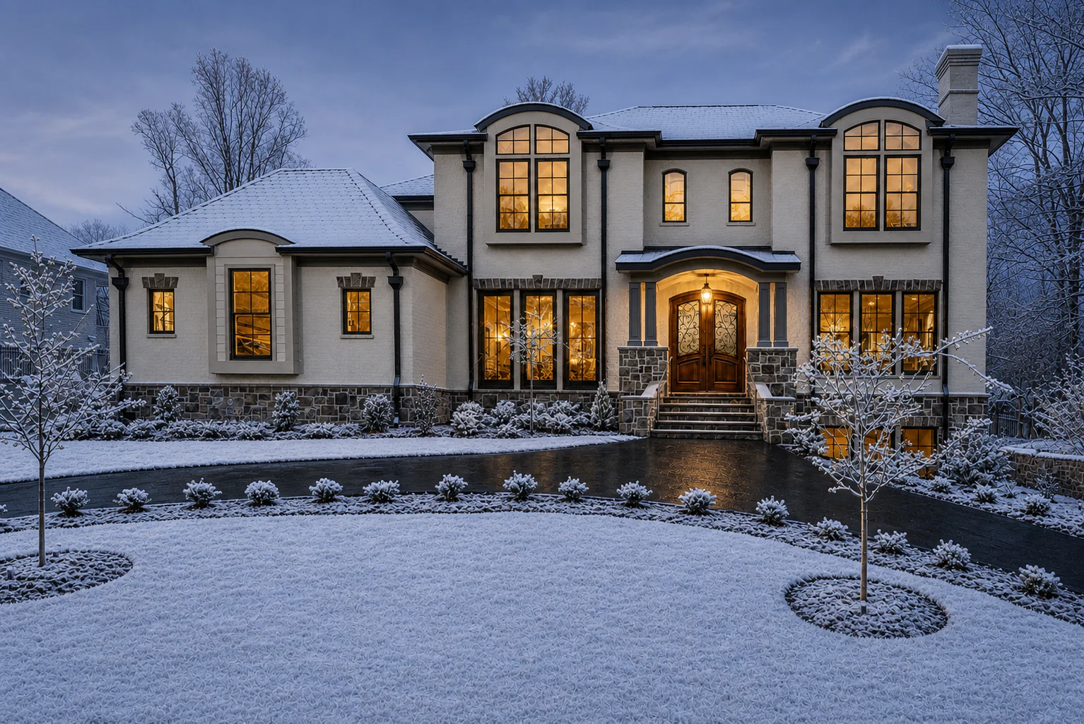 Representative custom Northern Virginia home in winter