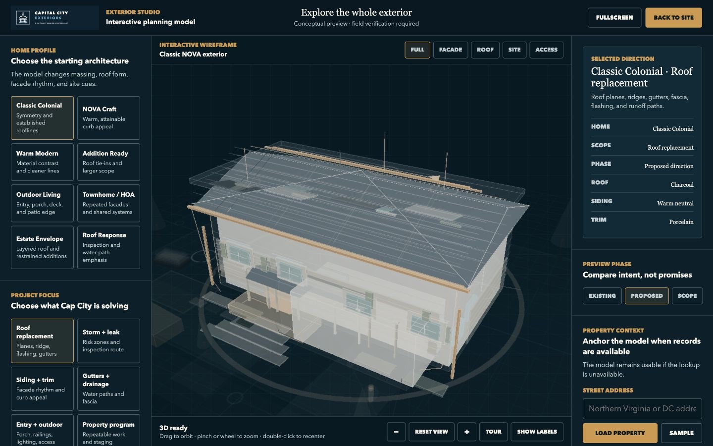 Capital City interactive exterior model workspace